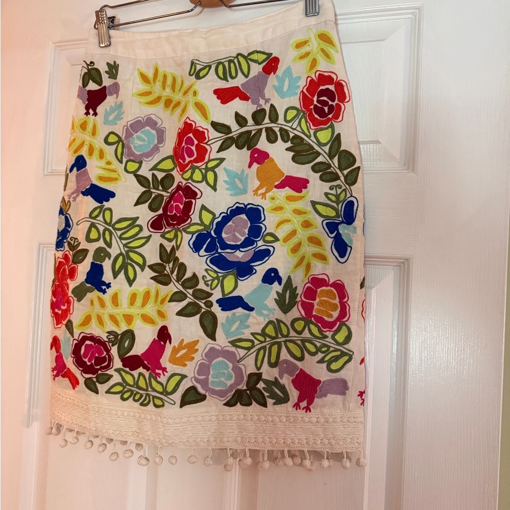 Anthropologie Vibrant Floral Embroidered Skirt